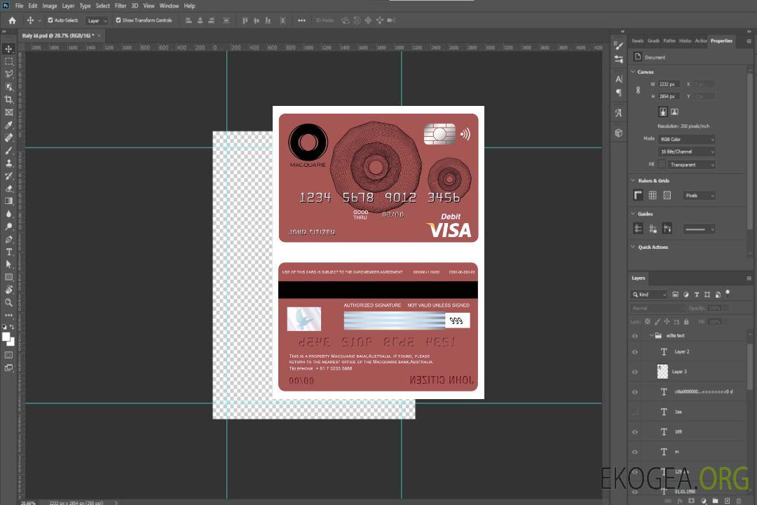 Carte visa bancaire Australie Macquarie template